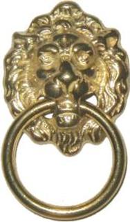 Lion Head Single Post Ring Pull - Brass